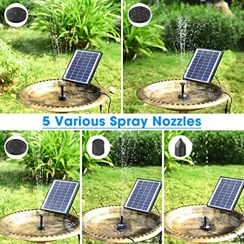 POPOSOAP Solar Bird Bath Fountain Pump, 6W Outdoor Solar Water Fountain Pump for Bird Bath with 4ft Tubing & 5 Nozzles, DIY Solar Powered Water Fountain for Garden, Ponds, Pool and Fish Tank