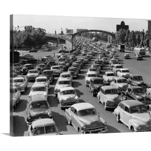 "1950's Heavy Traffic Coming Off Of The Ben Franklin Bridge" Canvas Wall Art