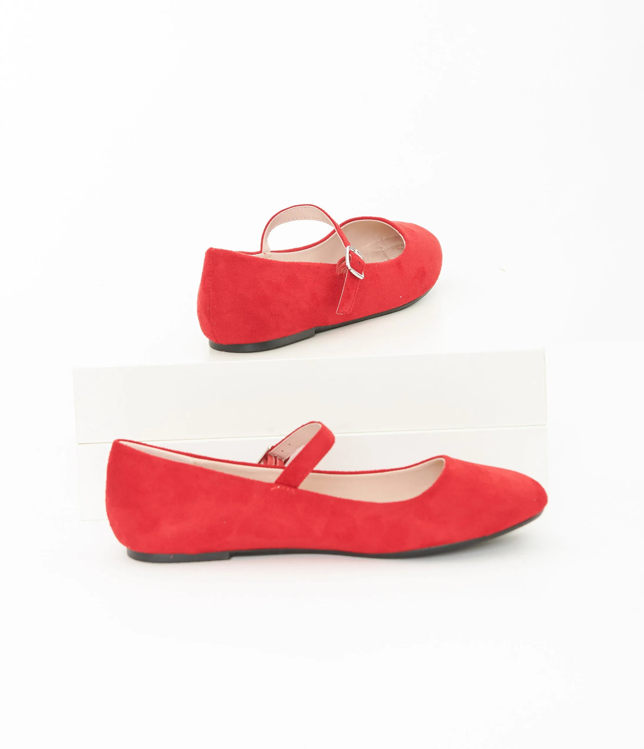 Red Suede Mary Jane Flats