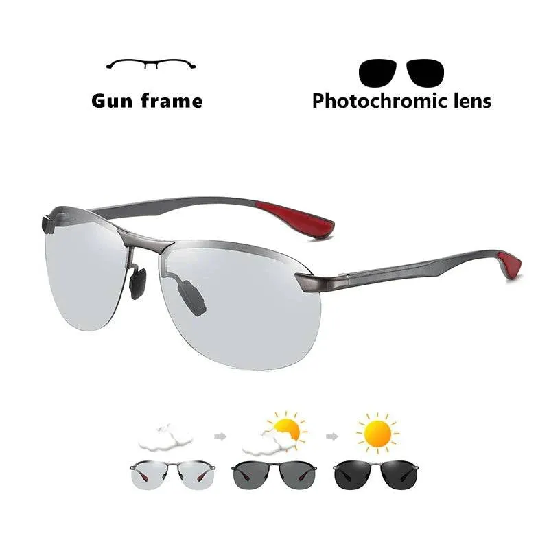 Rimless Polarized Intelligent Photochromic UV400 Lens Anti-Glare Driving Sunglasses