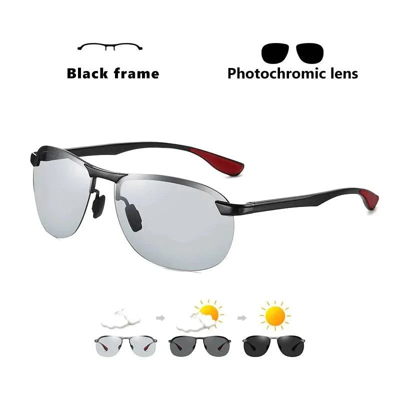 Rimless Polarized Intelligent Photochromic UV400 Lens Anti-Glare Driving Sunglasses