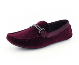 Roberto Velvet Elegance Burgundy Floral Moccasins For Men