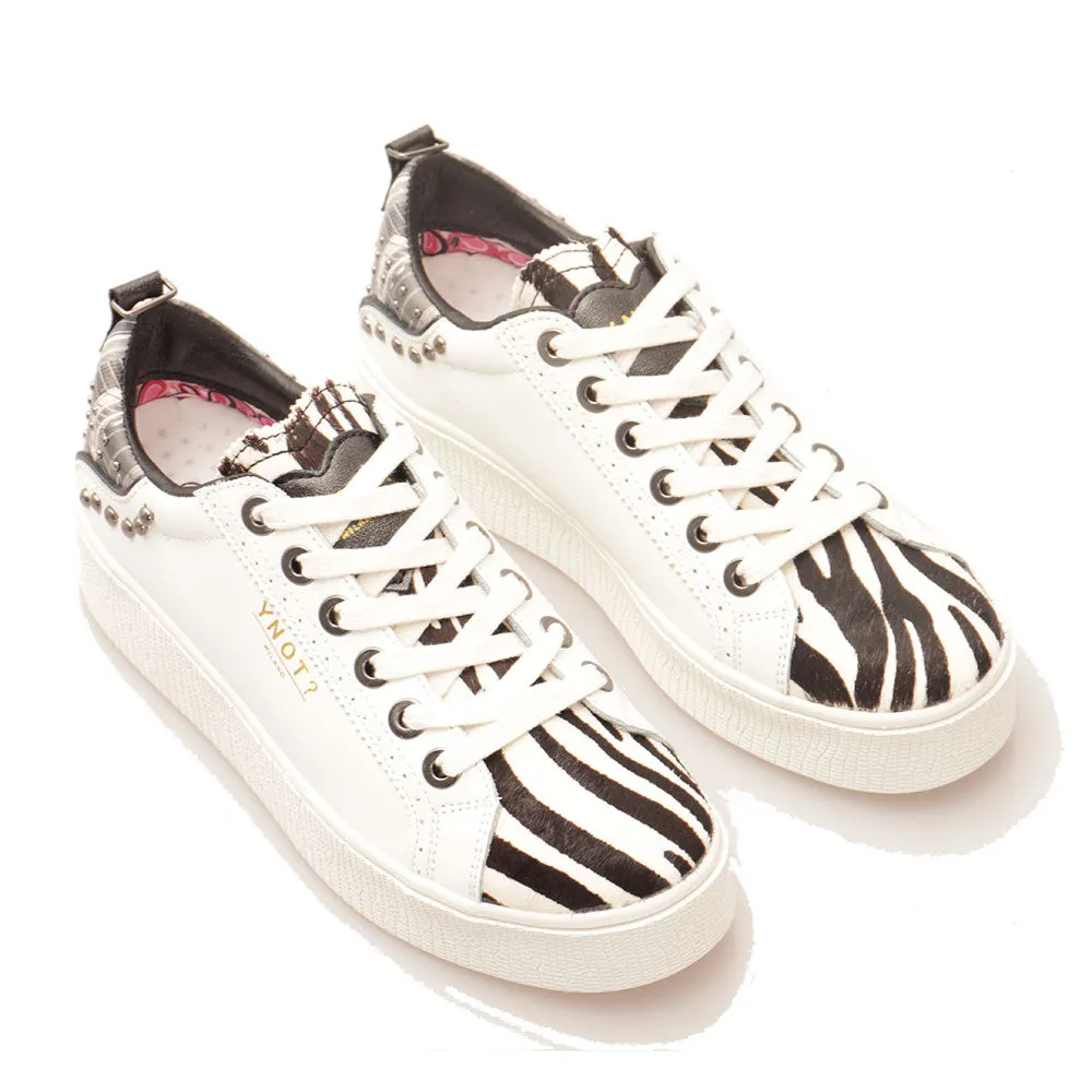 Scarpe Donna Y NOT Sneakers linea Spirit in Pelle Bianca con Dettagli Zebrati