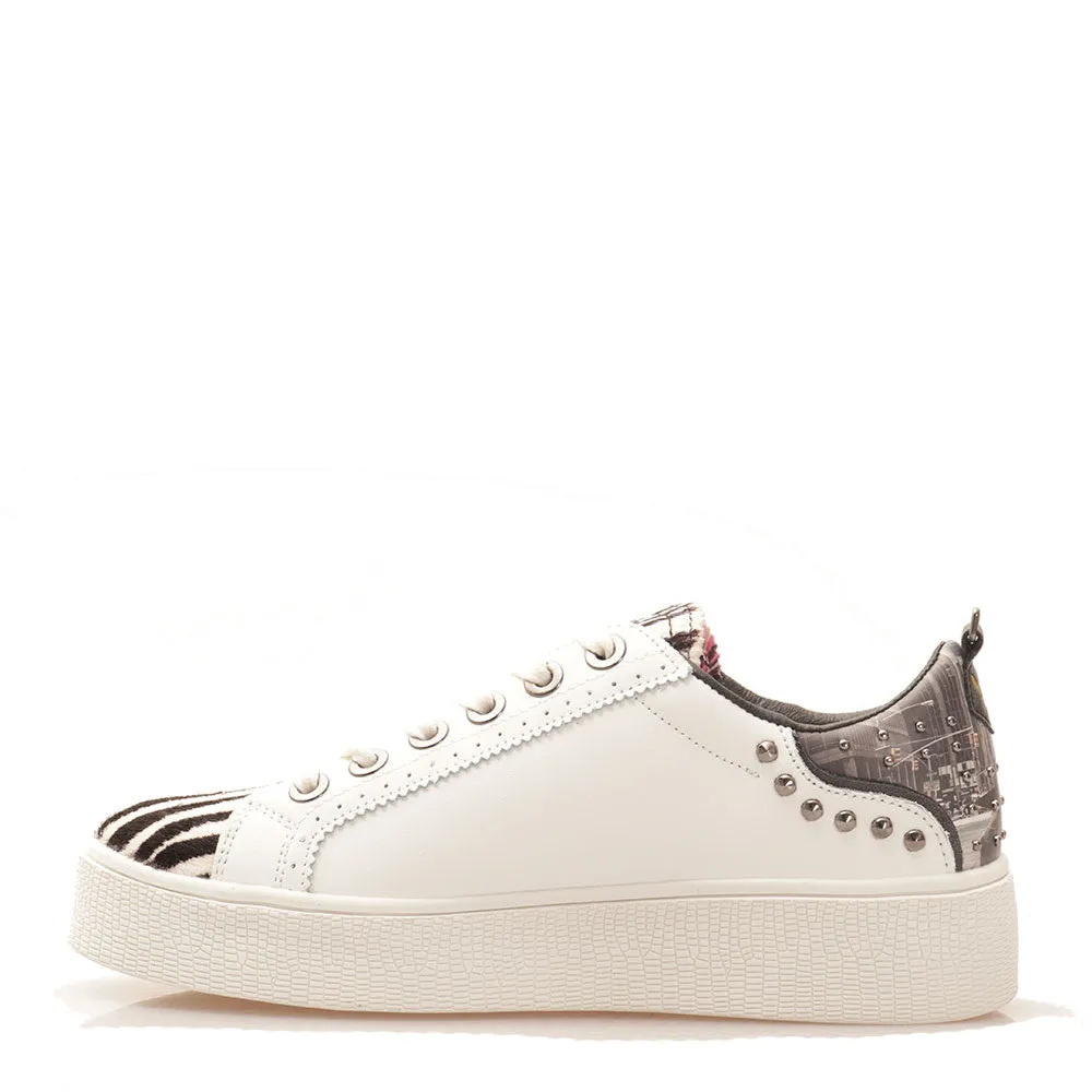 Scarpe Donna Y NOT Sneakers linea Spirit in Pelle Bianca con Dettagli Zebrati