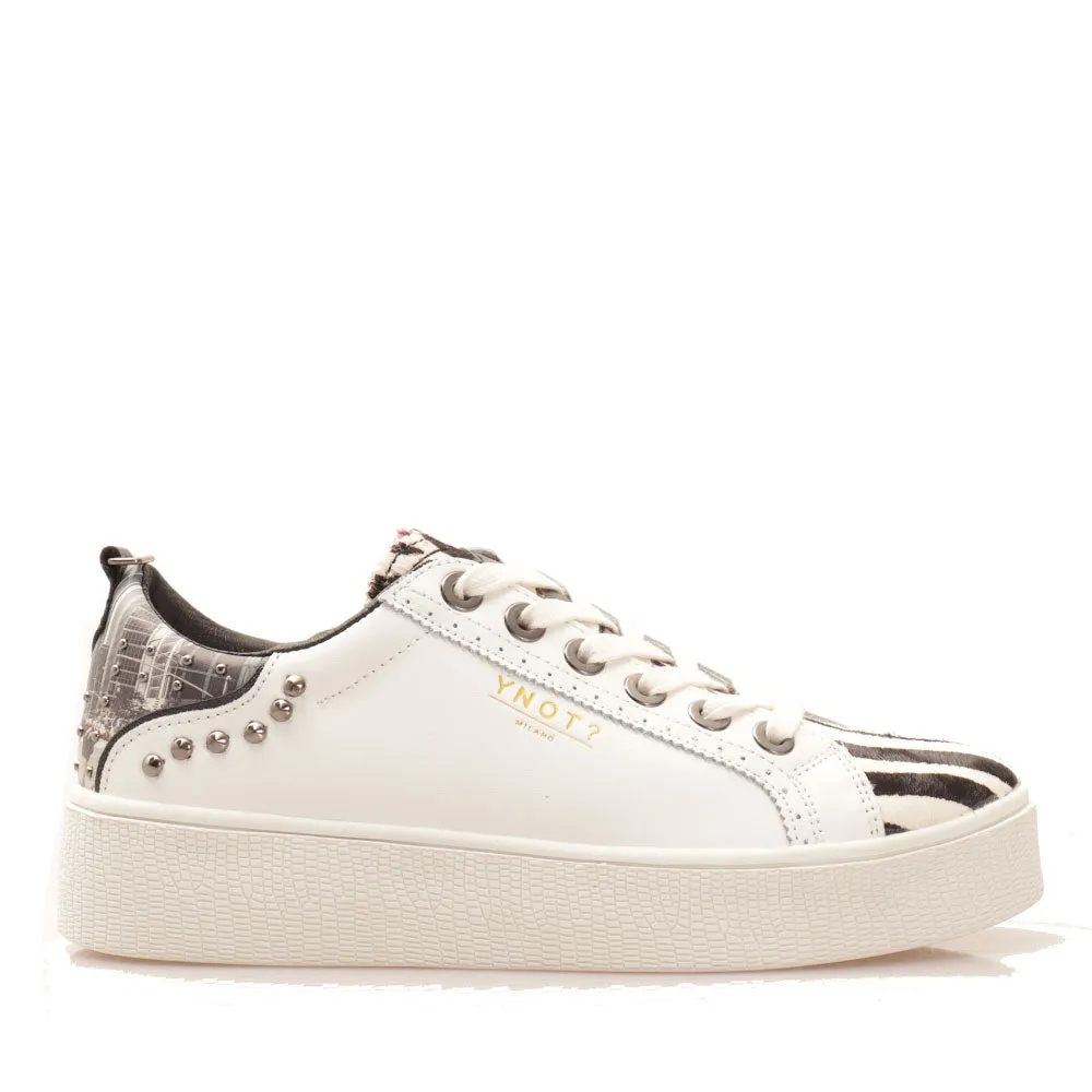 Scarpe Donna Y NOT Sneakers linea Spirit in Pelle Bianca con Dettagli Zebrati