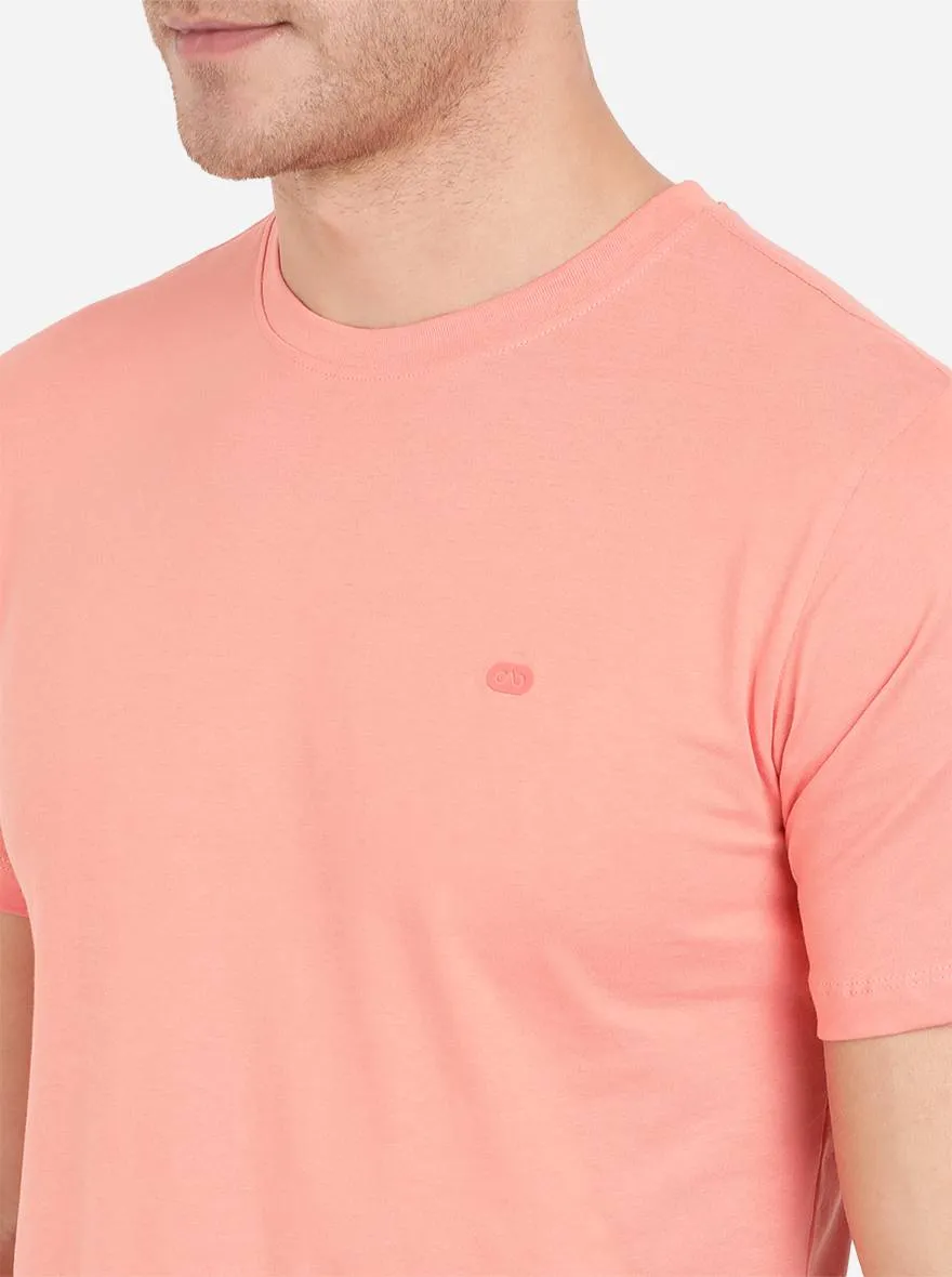 Shell Pink Solid Slim Fit T-Shirt | JadeBlue