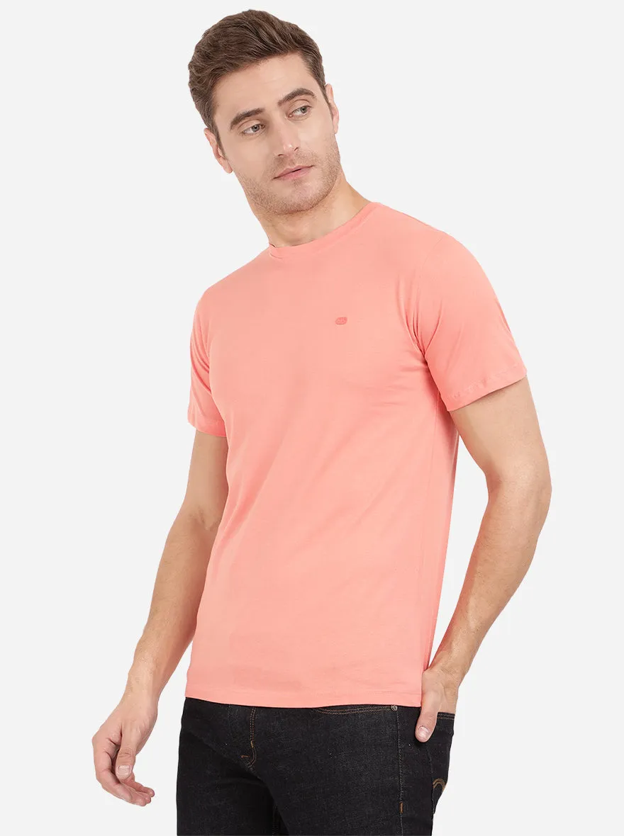 Shell Pink Solid Slim Fit T-Shirt | JadeBlue