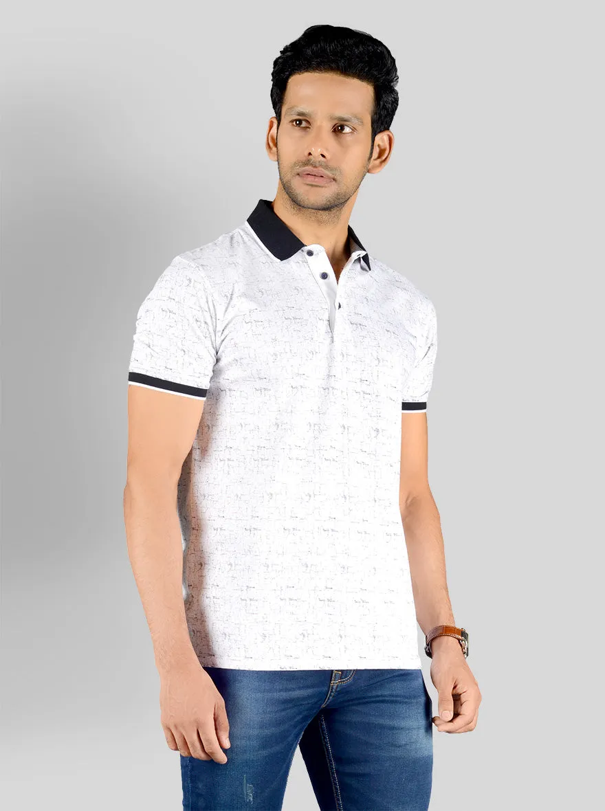 Snow White Printed Slim Fit Polo T-shirt | JadeBlue