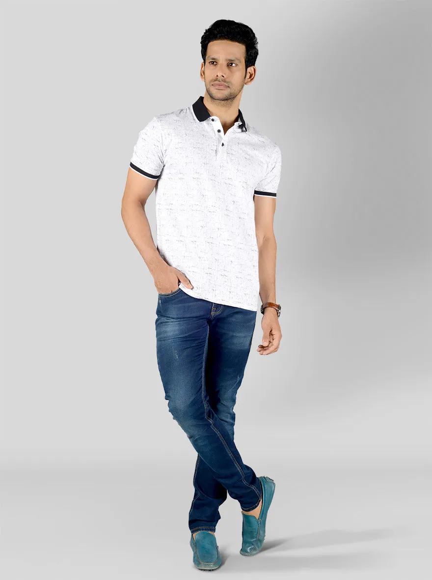 Snow White Printed Slim Fit Polo T-shirt | JadeBlue