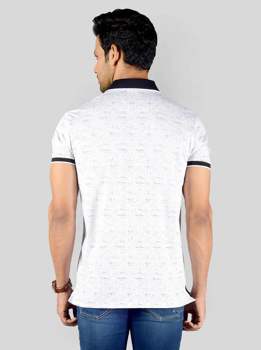 Snow White Printed Slim Fit Polo T-shirt | JadeBlue