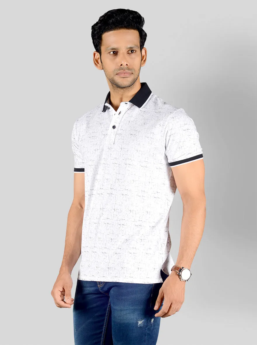 Snow White Printed Slim Fit Polo T-shirt | JadeBlue