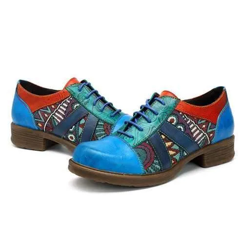 SOCOFY Bohemian Splicing Pattern Flats Leather Shoes