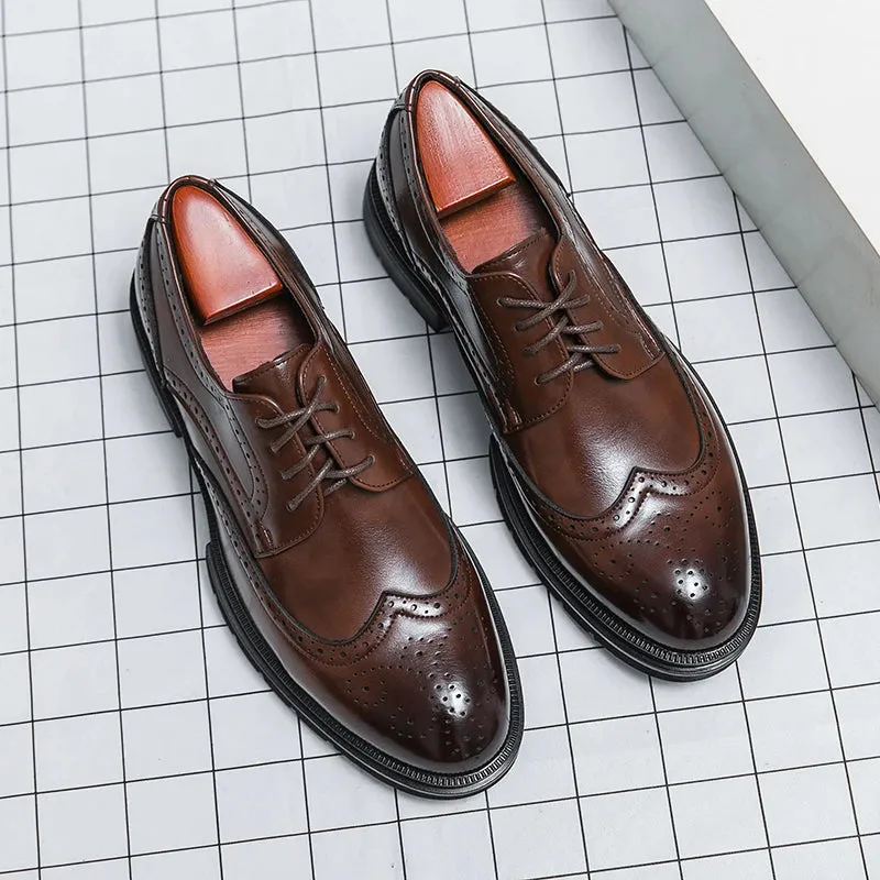 Sohiwoo  Men Leather Oxford Office Business Shoes Men Brown Shoes Wedding Shoes Fashion Interview Casual Shoes Luxury Brogue Shoes