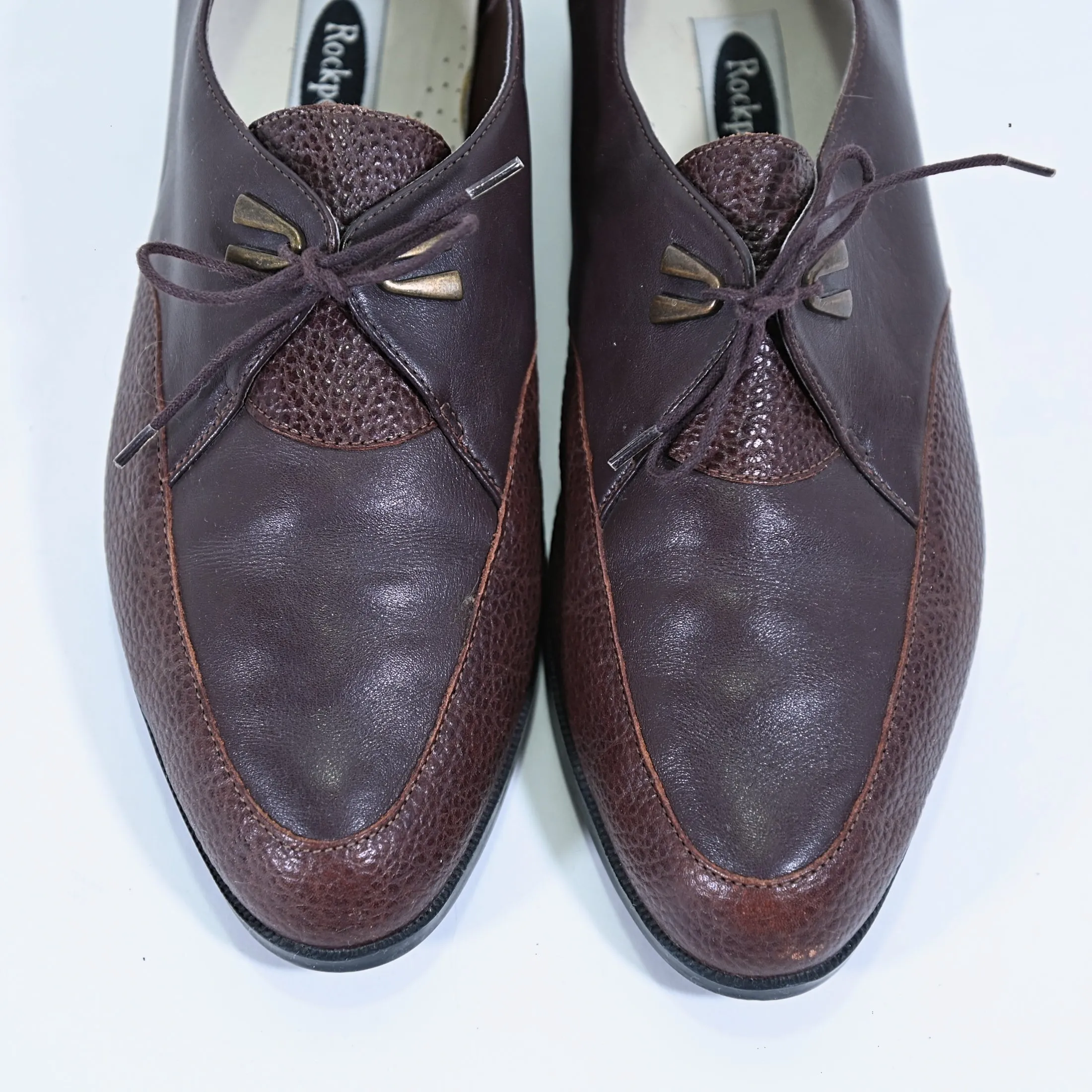 SOLD Vintage 90s Brown Leather Oxford Creepers, Rockabilly Lace Ups by Rockport