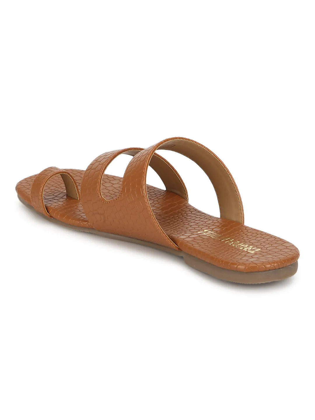 Tan Croc PU Flat Slip On Sandals (TC-RLST16-TAN)