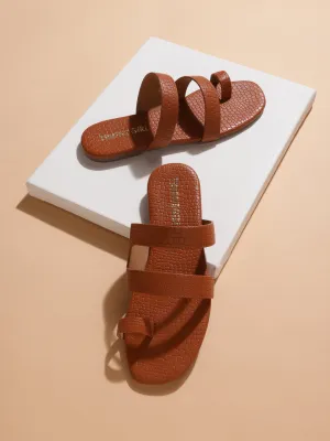 Tan Croc PU Flat Slip On Sandals (TC-RLST16-TAN)