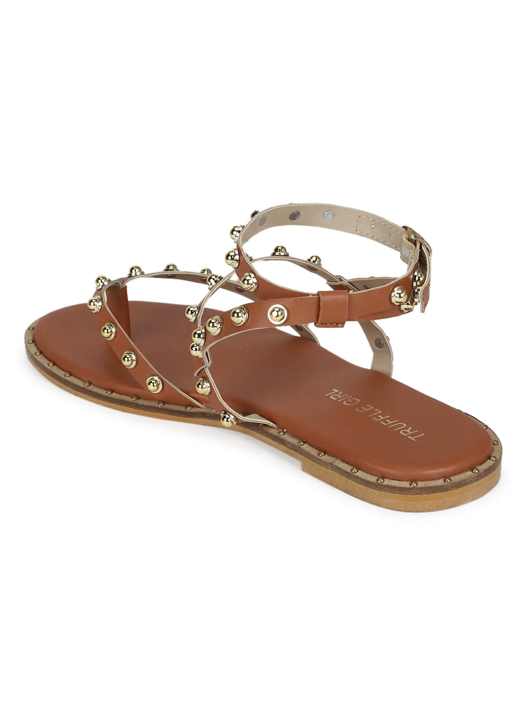 Tan PU Studded Flat Sandals (TC-ST-1209-TAN)