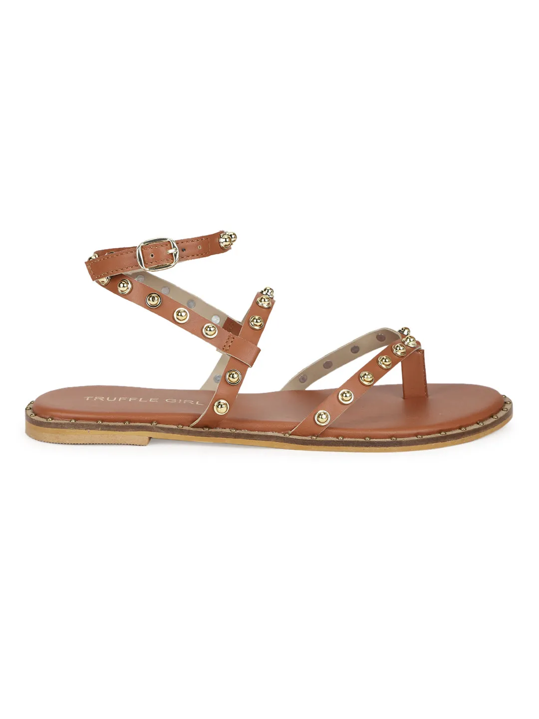 Tan PU Studded Flat Sandals (TC-ST-1209-TAN)