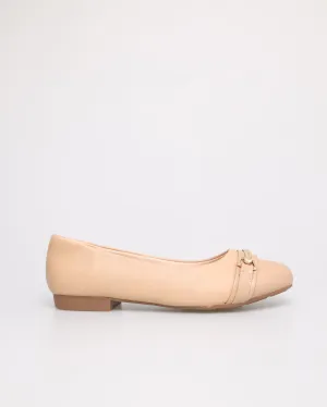 Tomaz NN254 Ladies Golden Buckle Flats (Beige)