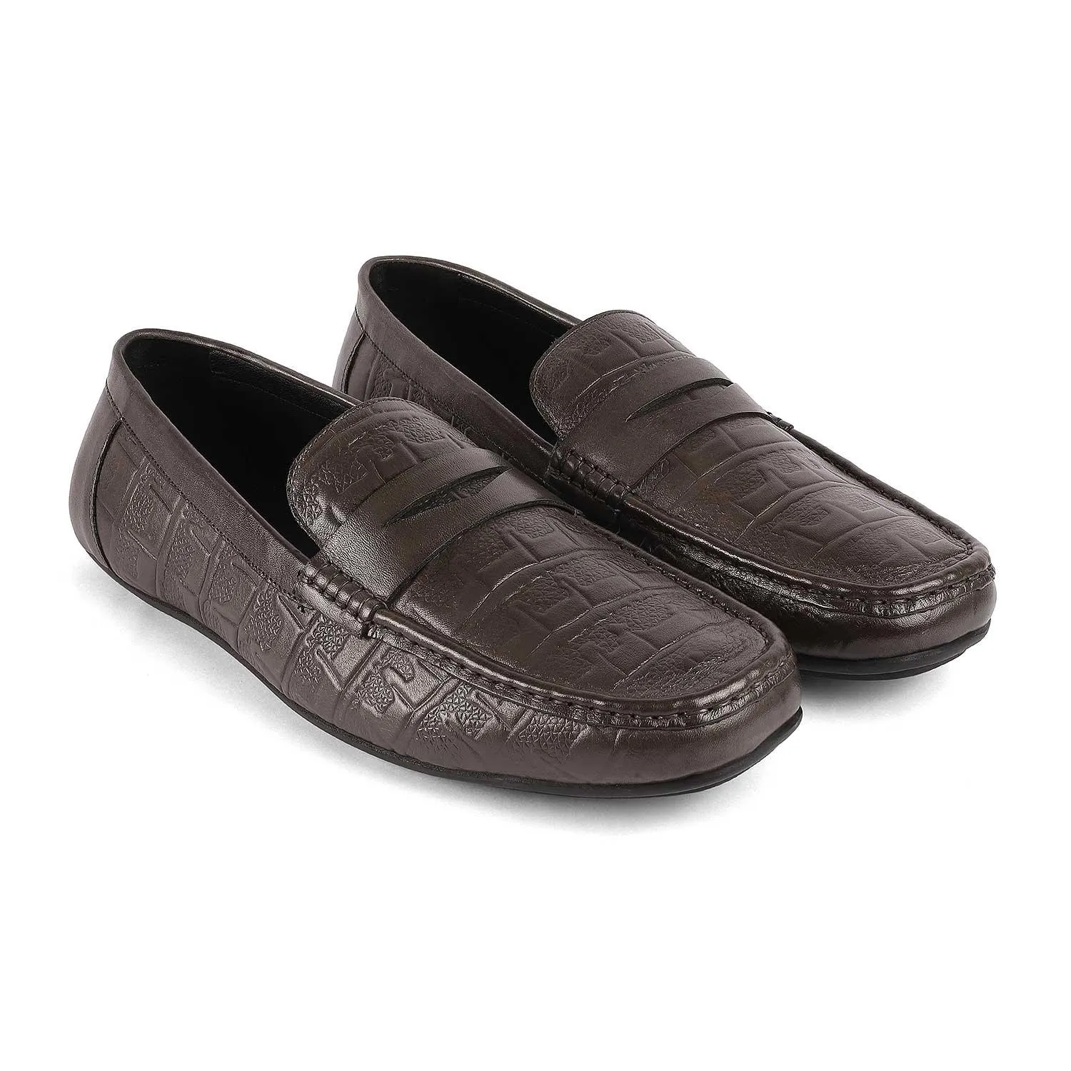 Tresmode Miland Grey Men's Leather Penny Driving Loafers