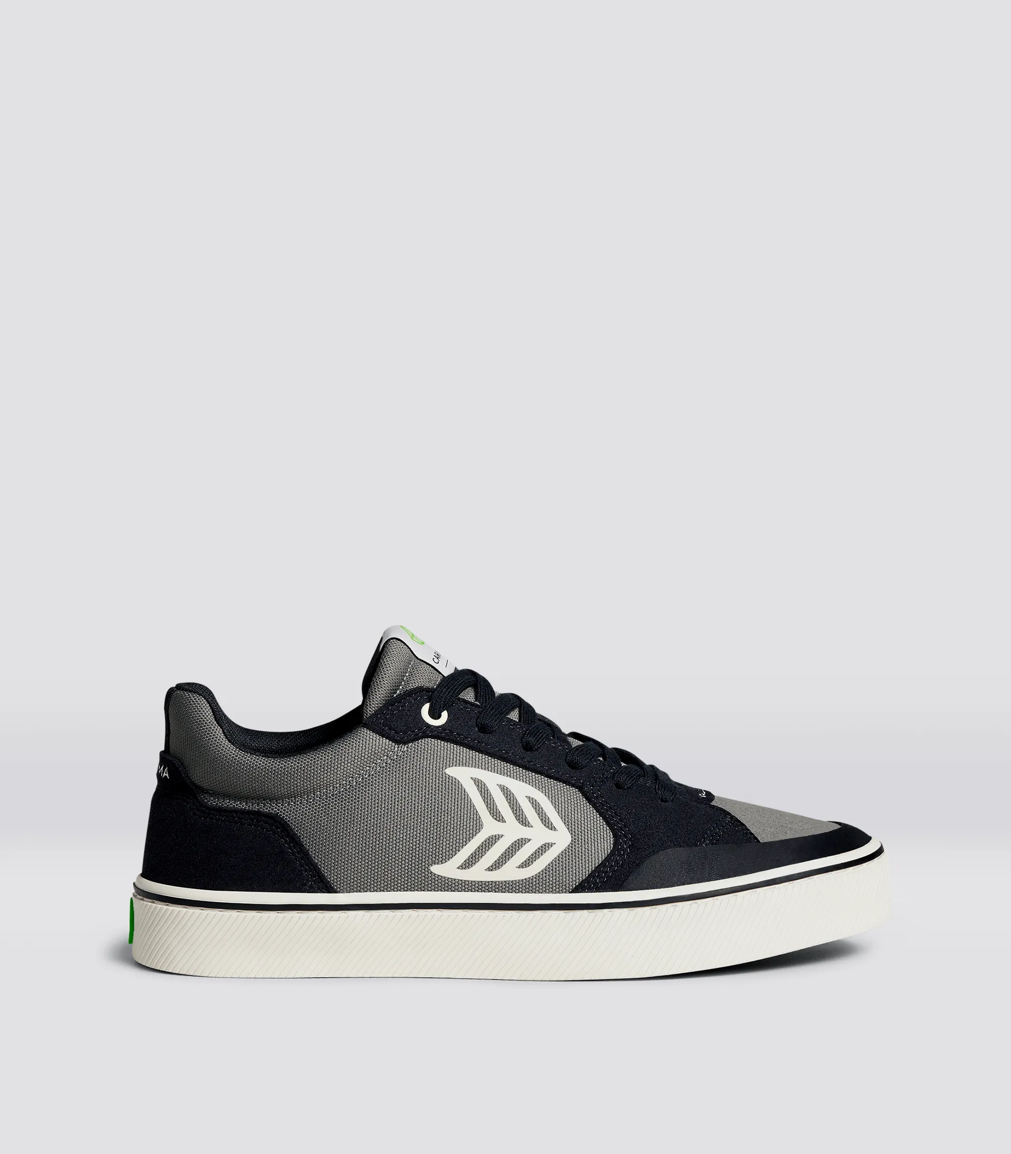 VALLELY Skate Black Suede Charcoal Grey Cordura Ivory Logo Sneaker Women