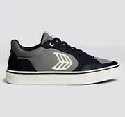 VALLELY Skate Black Suede Charcoal Grey Cordura Ivory Logo Sneaker Women