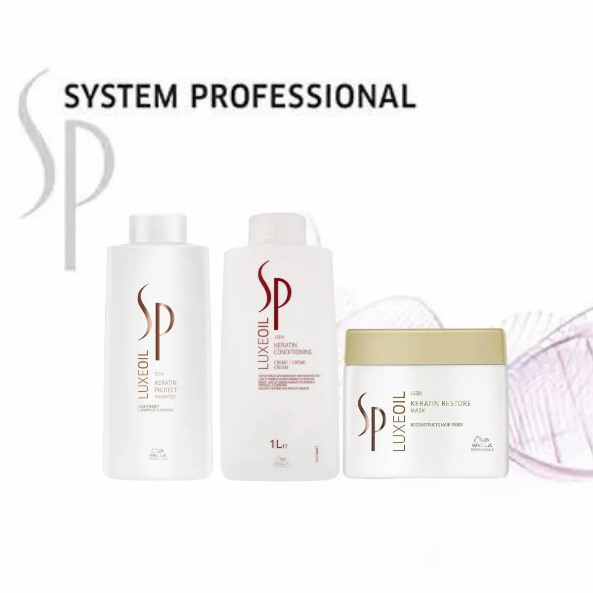 Wella SP LuxeOil Keratin Protect Shampoo, Conditioner 1000ml & Restore Mask 400ml Trio Pack