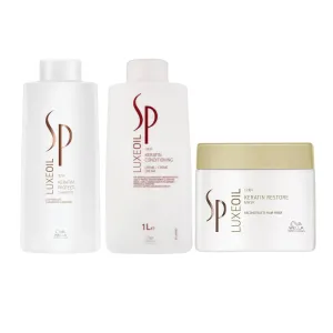 Wella SP LuxeOil Keratin Protect Shampoo, Conditioner 1000ml & Restore Mask 400ml Trio Pack