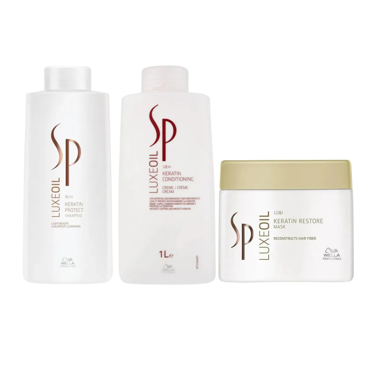 Wella SP LuxeOil Keratin Protect Shampoo, Conditioner 1000ml & Restore Mask 400ml Trio Pack