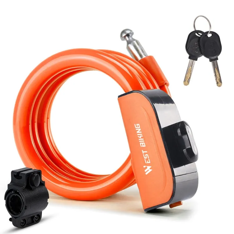 WEST BIKING 1.2m Bicycle Lock PVC Steel Cable Anti-theft Waterproof Cycling Lock(Orange)