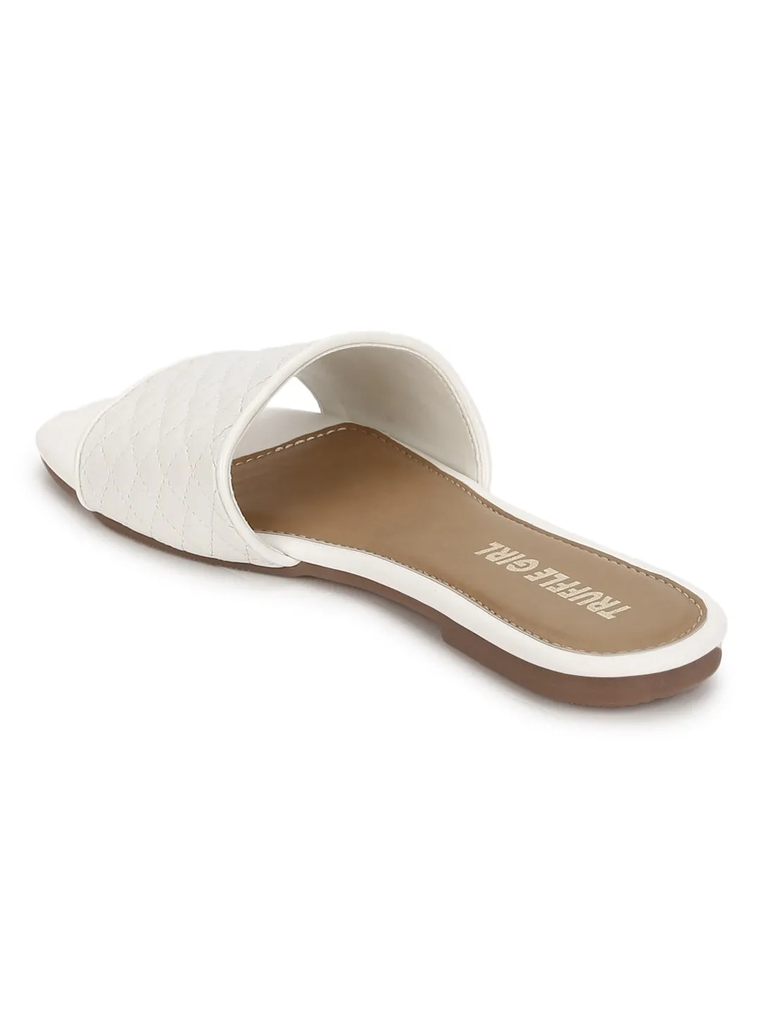 White Quilted PU Slide on Flat Sandals