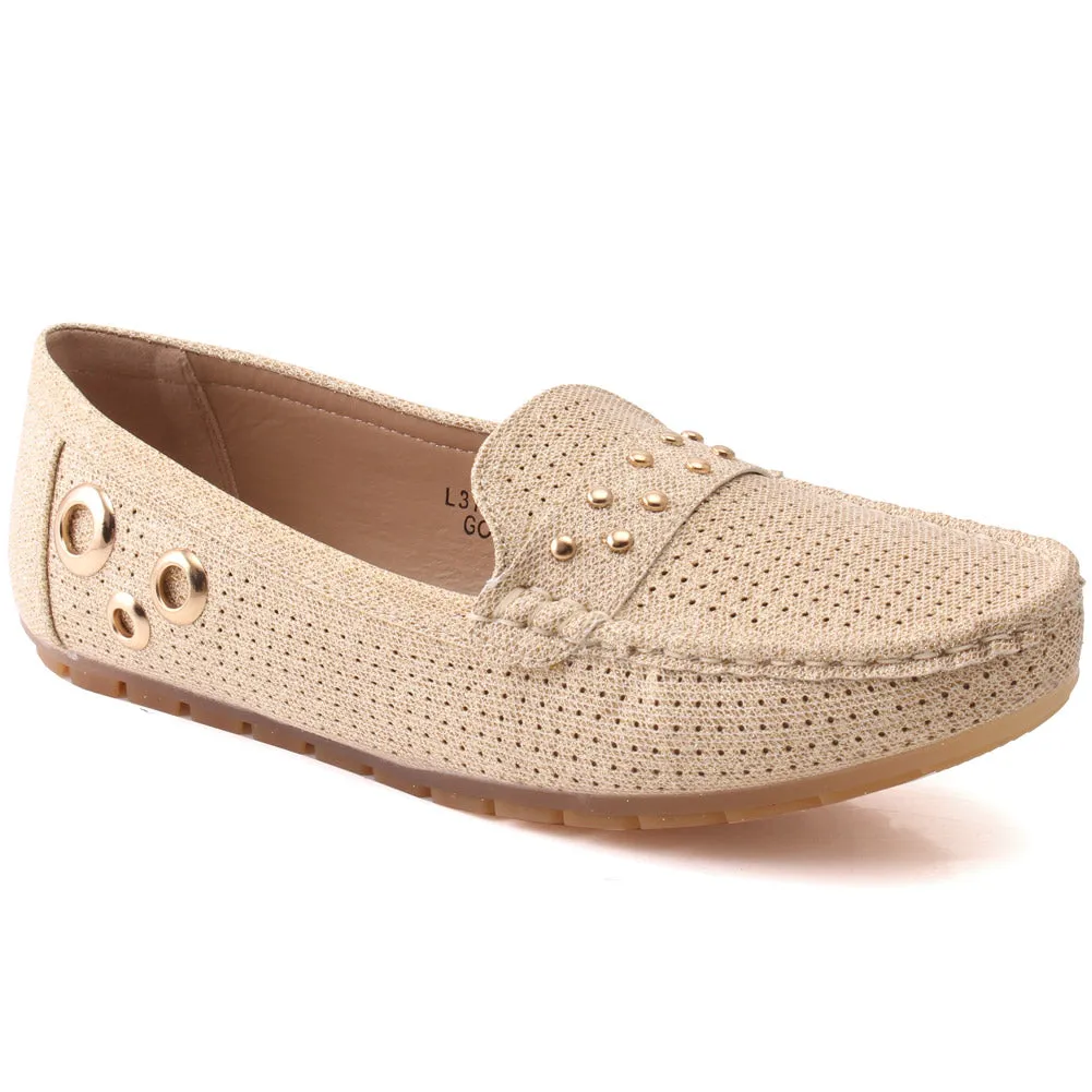 Women “NOLA” Sequins Adorned Penny Keeping Slip On Casual Round Side Detailed Moccasins