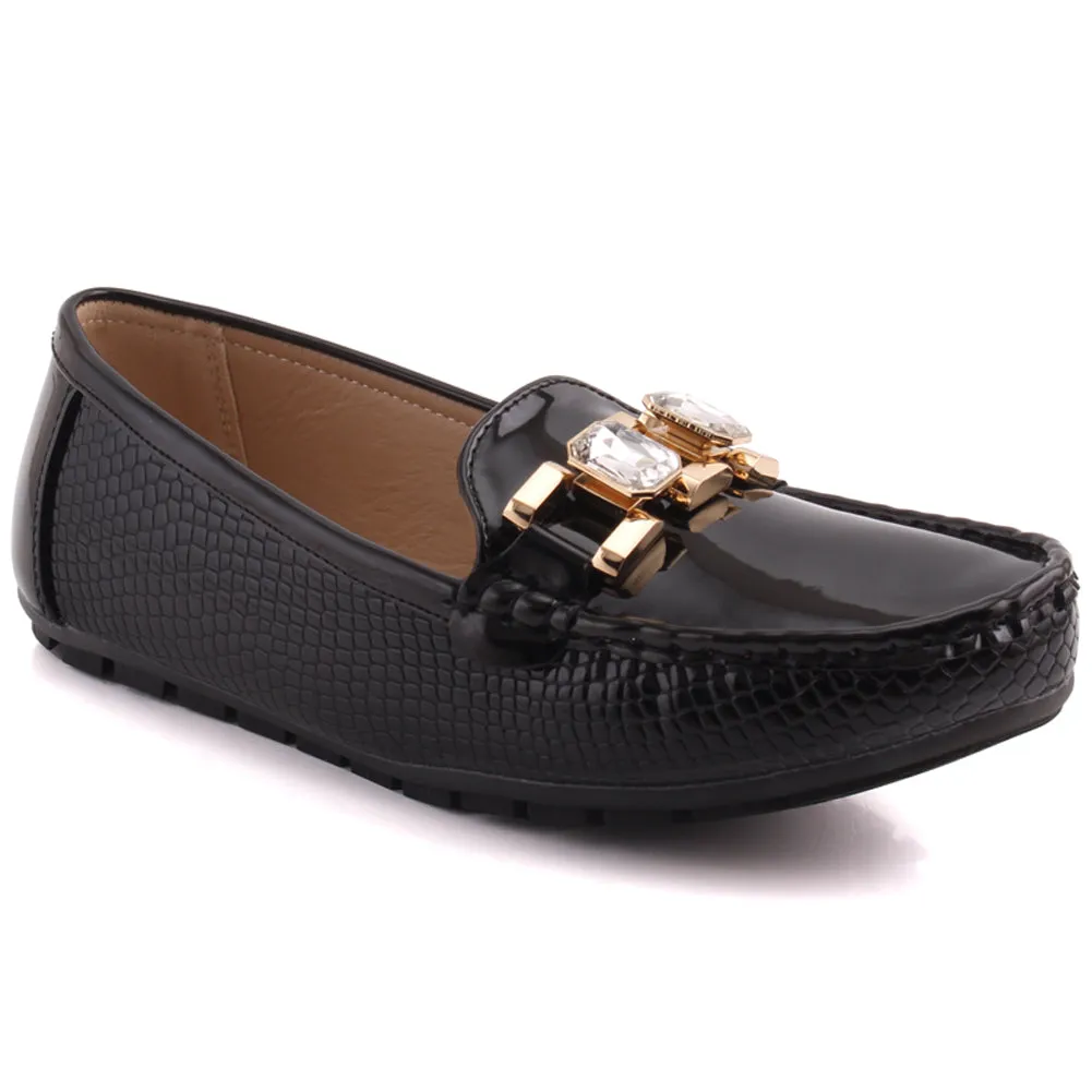 Women "ZELDA" Patent Chain Buckle Slip On Casual Moccasins