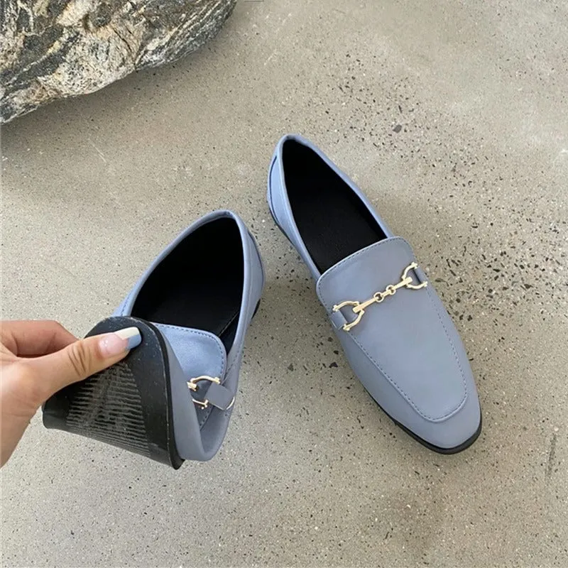 Women's Autumn Slip On Loafer With Metal Buckle Flat | Round Toe Shoes