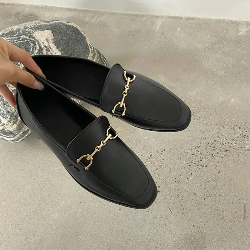 Women's Autumn Slip On Loafer With Metal Buckle Flat | Round Toe Shoes