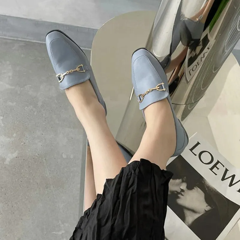 Women's Autumn Slip On Loafer With Metal Buckle Flat | Round Toe Shoes