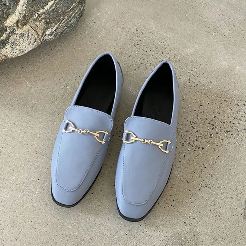 Women's Autumn Slip On Loafer With Metal Buckle Flat | Round Toe Shoes